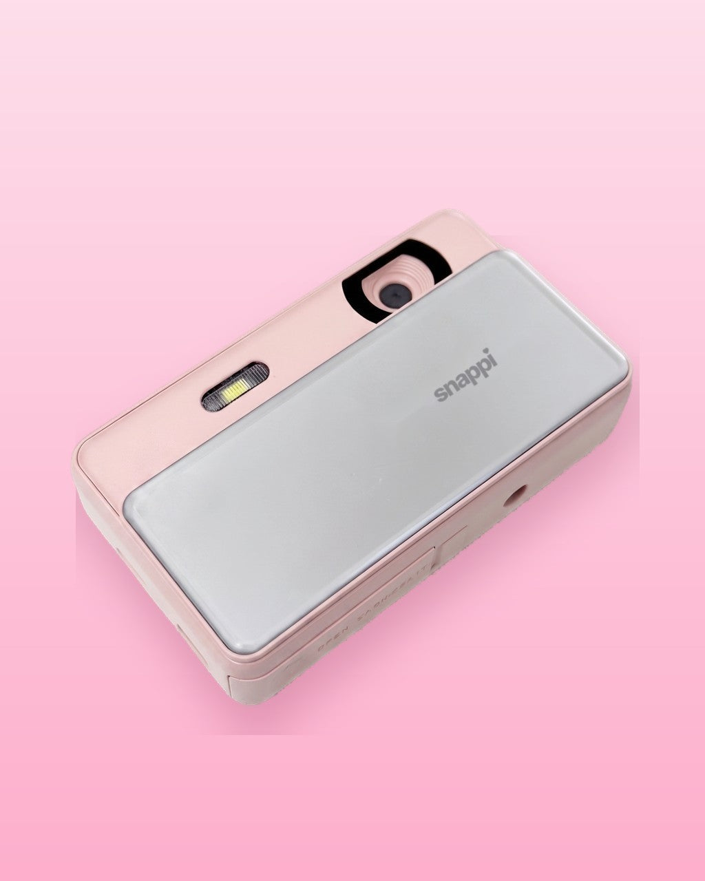 a pink slide camera, front view