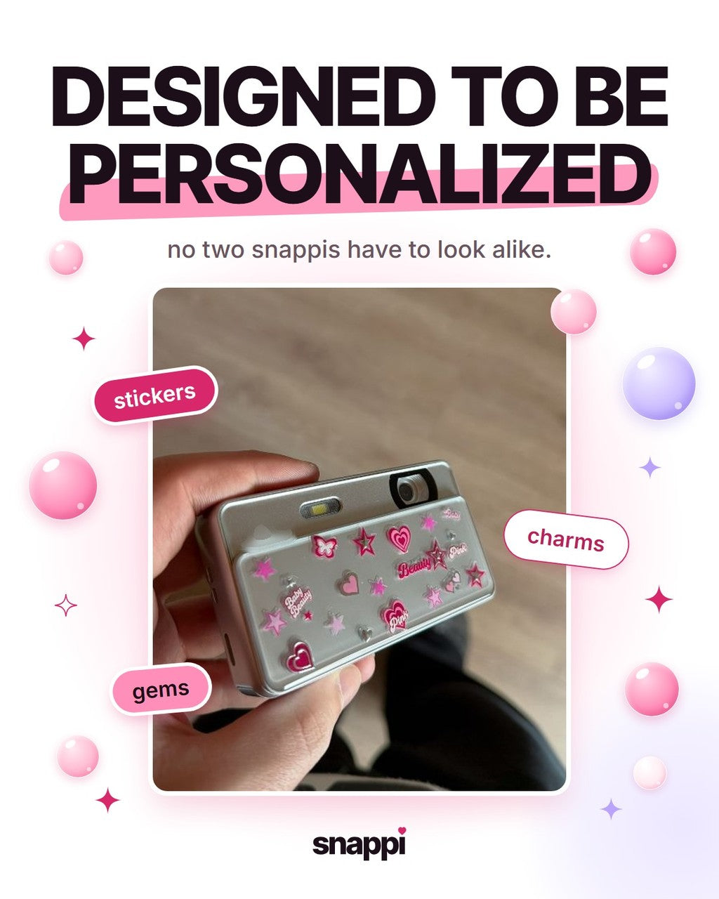 a slide camera decorated with stickers and gems with the words designed to be personalized