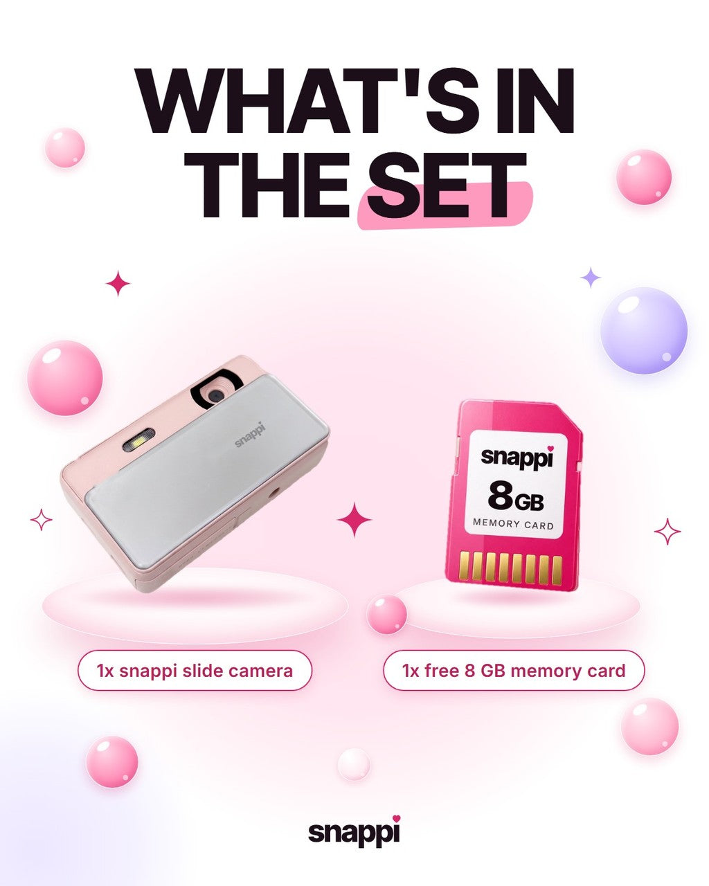 what is in the set: one slide camera and one free 8 GB memory card